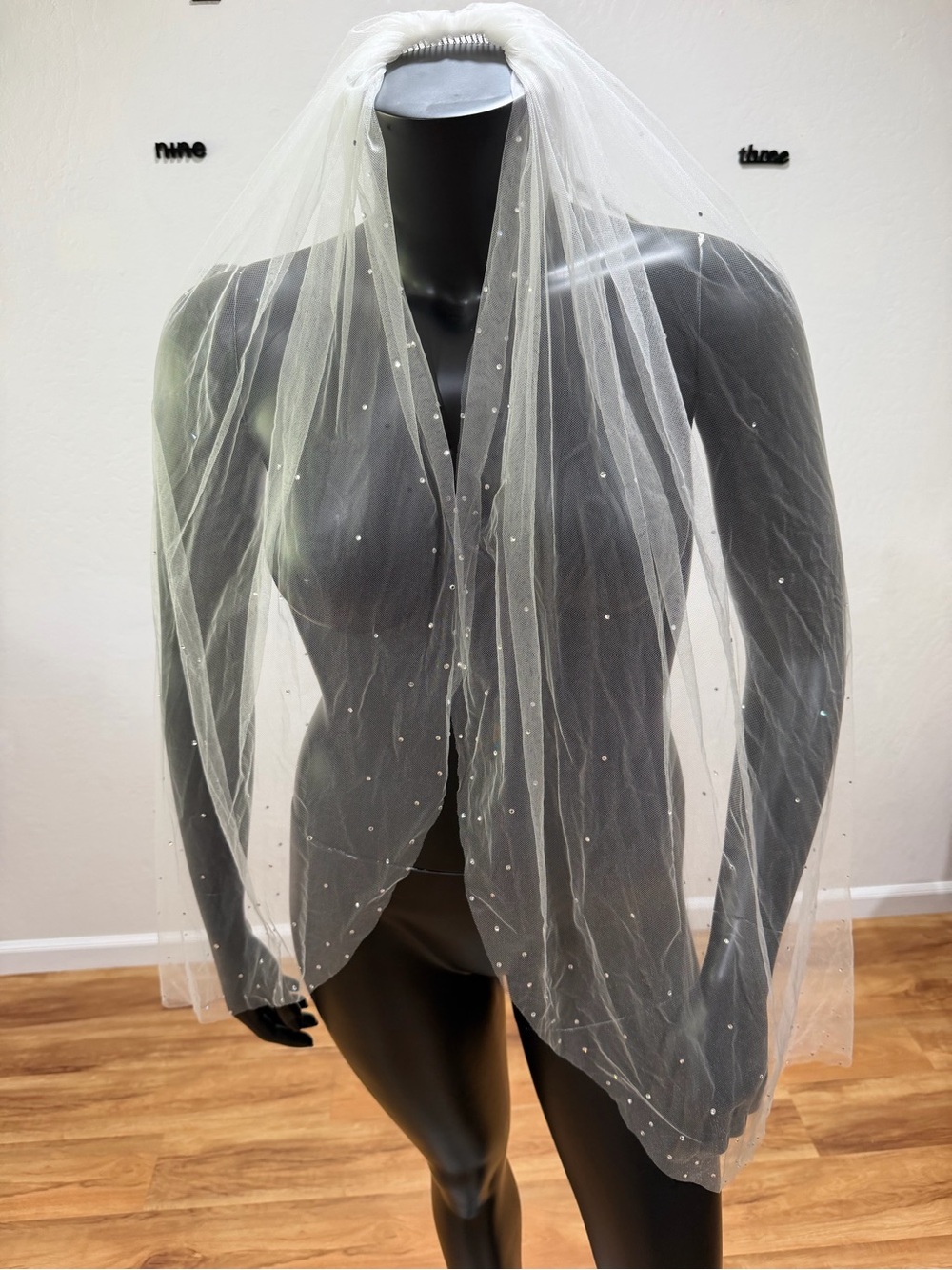 Ivory Rhinestone Sparkle Bridal Wedding Veil with Comb